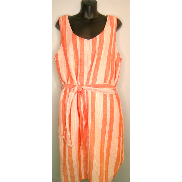 Eddie Bauer 90's Midi Beach Light Linen Belted Shift Dress Sleeveless Women XL - Picture 1 of 9